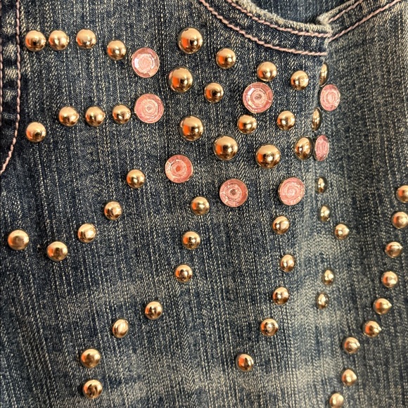 90s Y2K Lazer Embellished Denim Jeans Size 3 Juniors Pink & Silver Bedazzled - Picture 4 of 17